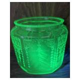 Depression Uranium Glass Biscuit Jar- Chipped- no