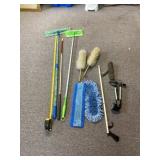 Swiffer, dust mops, walking stick, tripod and