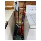 Mop, broom, canes and watering bucket
