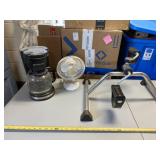 Desk fan, Toastmaster  coffee pot and exerciser
