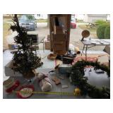 Light up Christmas tree and wreath and decor