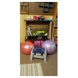 Toys trucks, bouncy balls tool box seat
