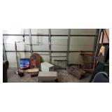 Shelves, mirror, floor lamp, electric log not