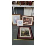 33x36 framed girl w lambs, fruit and bowl ,