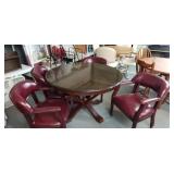 Round table 4 ft diameter w 4 leather like chairs