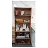 Content of shelf, Porcelain dolls, vintage sign,