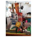 Merchandise display w contents, electrical cords,