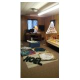 Outdoor Christmas decor and white indoor tree
