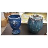 Lion head blue glazed planter, lifestyle blue