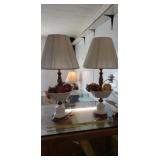 Milk glass table lamps w bowl of fruit
