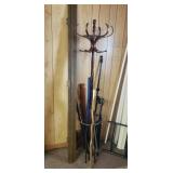 Contents in cornercoat rack, skin walking stick