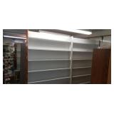 Book shelves w pegboard back, 8ft long x 7ft x 1