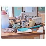 Toaster, cups, glass funnel,  pampered chef pizza
