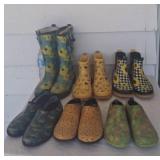 Ladies rubber boots and slip ons, sizes 10 & 11