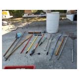 Plastic barrel, rakes oars and more