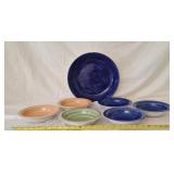Glass bowls including large blue bowl from Italy,