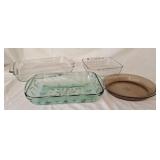 Glassware baking dishes including Pyrex,  Anchor