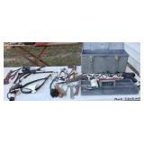 Gray plastic toolbox and contents