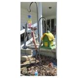 Shepherd hook,birdhouses, black plant stand and