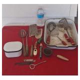 Vintage kitchen red and green wood handle kitchen