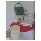 Drying rack, basket, Styrofoam bowls, toilet