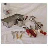 Vintage red wood handle kitchen utensils,  Morton