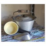 Enamel Ware Sml Pot, Scooper and Aluminum Vented