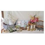 Knickknacks, picture frames, clock,floral