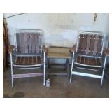 2 Wooden Foldable Chairs and 1 Foldable Seat