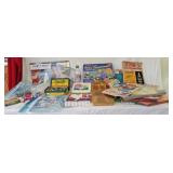 Art supplies including crayons, markers, coloring