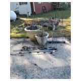 Concrete yard ornament,  planters, tomato cages