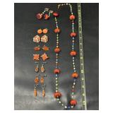 Vintage Glass Beaded Necklace- broken, Earrings