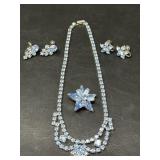 Rhinestone Necklace, Earrings, Pin