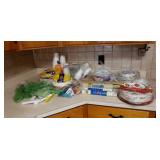 Paper plates, snack clips, green plastic veggie