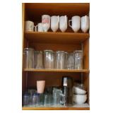 Content, glass tumbler, milk glass coffee cups