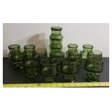 16 Vintage Stackable Georgina green glasses