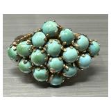 Sz.7 14k gold & Turquoise Cluster Ring 3.12