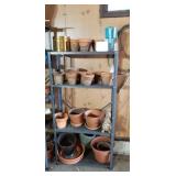 Storage metal shelf w mostly clay Planters,