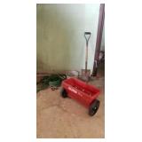 True temper seeder, hose galvanized bucket,