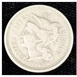 1865 lady liberty 3 cent nickel coin