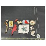 Bird Pins, pewter necklace