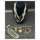 Japan Necklace & Earrings, Gold toned Brooches