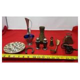 Copper Cow Bell & Brass Shoe Horn, vase, Pewter