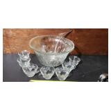 Grape leaf punch bowl glasses and laddle
