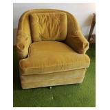 Vintage mustard velour swivel barrel chair