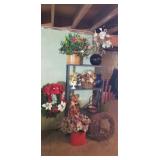 Metal storage w floral arrangements