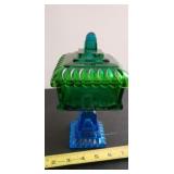 Vintage Jeannette Glass Green to Blue Flashed