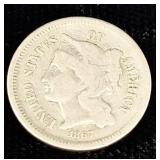 1867 Three Cent Nickel coin, a historical U.S.