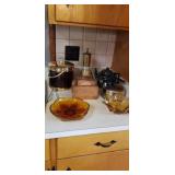 Serving brown bowls , mcm ice bucket w thongs.