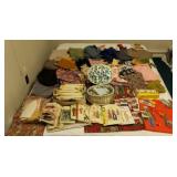 Material fabric patterns, sewing box w contents